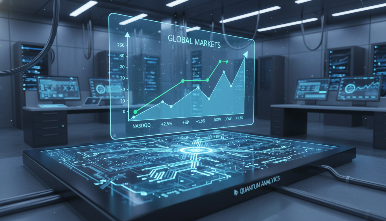 미세 회로가 빛나는 첨단 유리기판과 우상향하는 주식 차트 홀로그램 일러스트