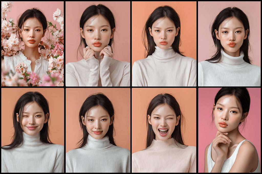 Midjourney OREF를 활용한 인물 감정 표현의 다양성을 보여주는 이미지_Midjourney