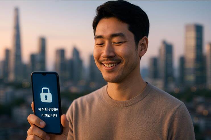 AI가 인간의 감정을 이해하는 미래를 상징하는 장면