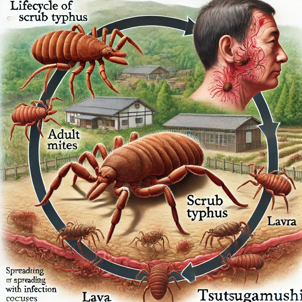 털진드기의 생애주기와 감염 과정.
