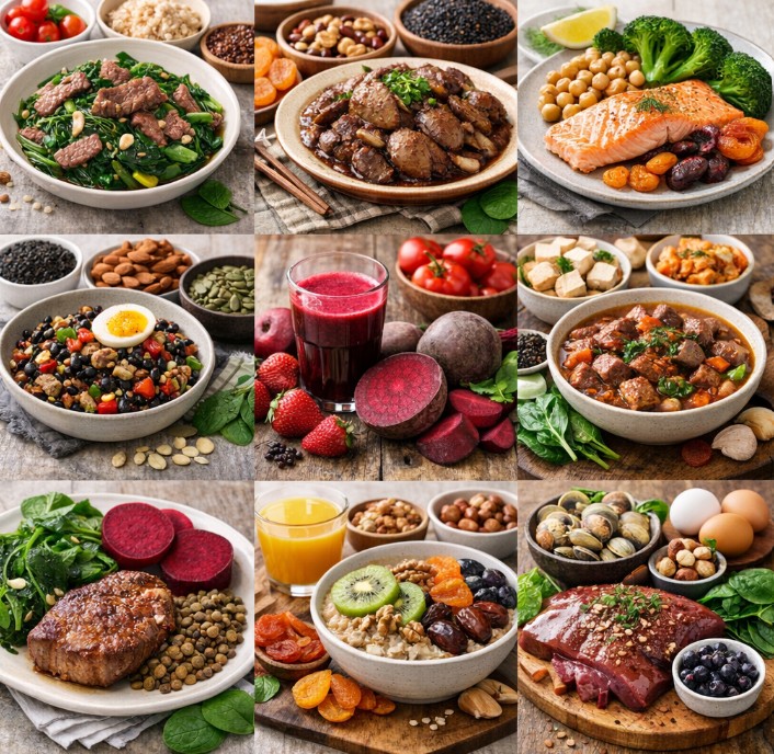 빈혈 예방 철분, 엽산, 비타민 B12 함유 건강식단