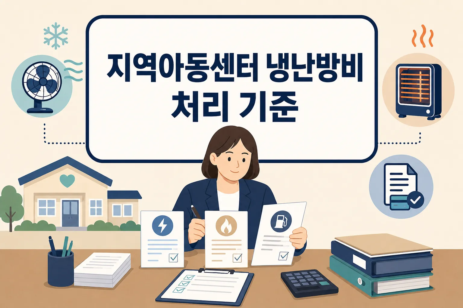 지역아동센터 냉난방비로 전기요금&middot;도시가스&middot;난방유 처리 가능 여부를 확인하기 위한 전체 기준을 안내하는 썸네일 이미지