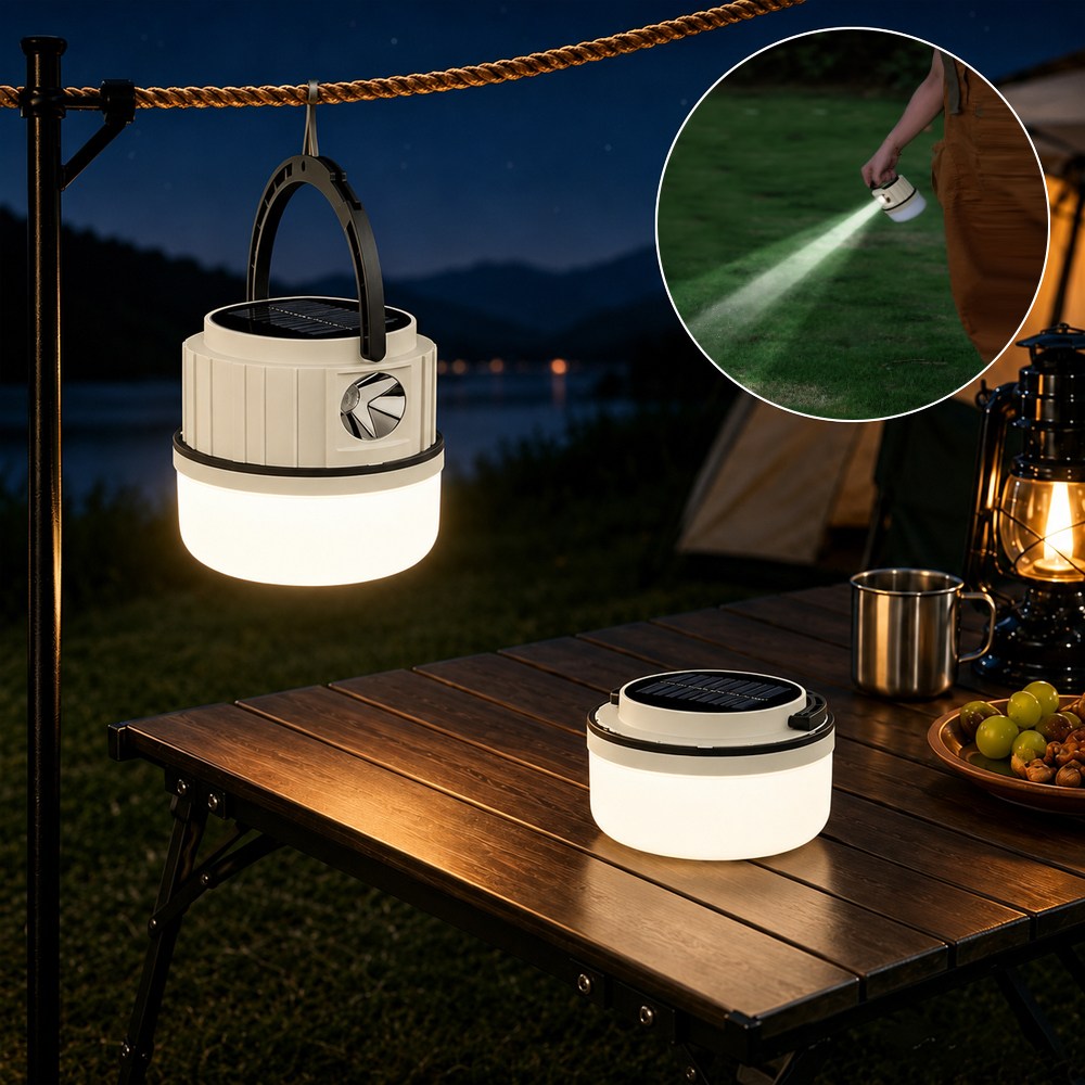 Keebright 충전식 캠핑랜턴 3000mAh 7단 조명 LED 메인등 측면등 태양광 보조충전 C타입 보조