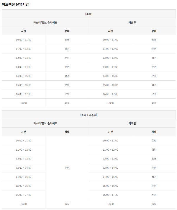 스르라스리솜 어트랙션 운영시간