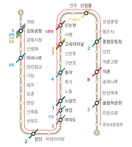서울 지하철 9호선 노선도 크게보기