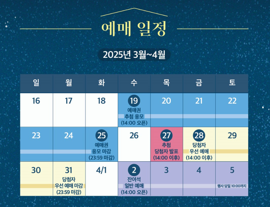 티켓링크 예매처 일정 안내