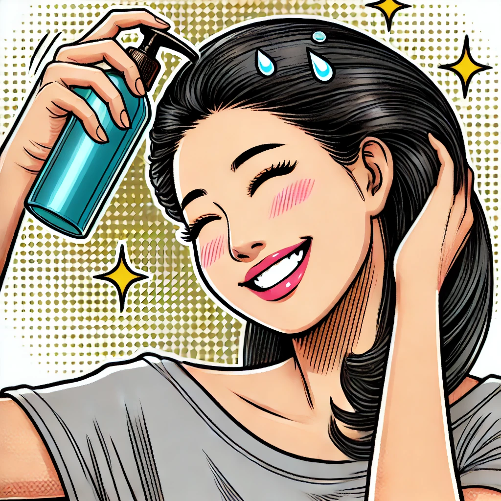 두피 마사지를 하며 행복해하는 아시아 여성 (두피 건강과 영양 관리)