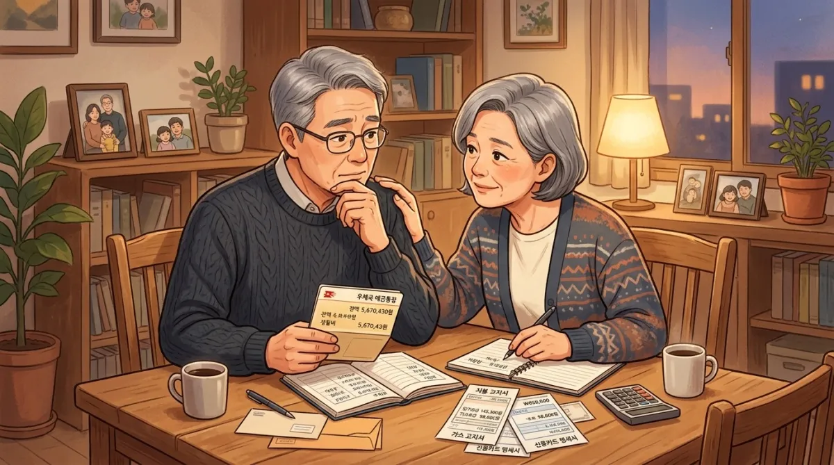 통장을 살피는 부부