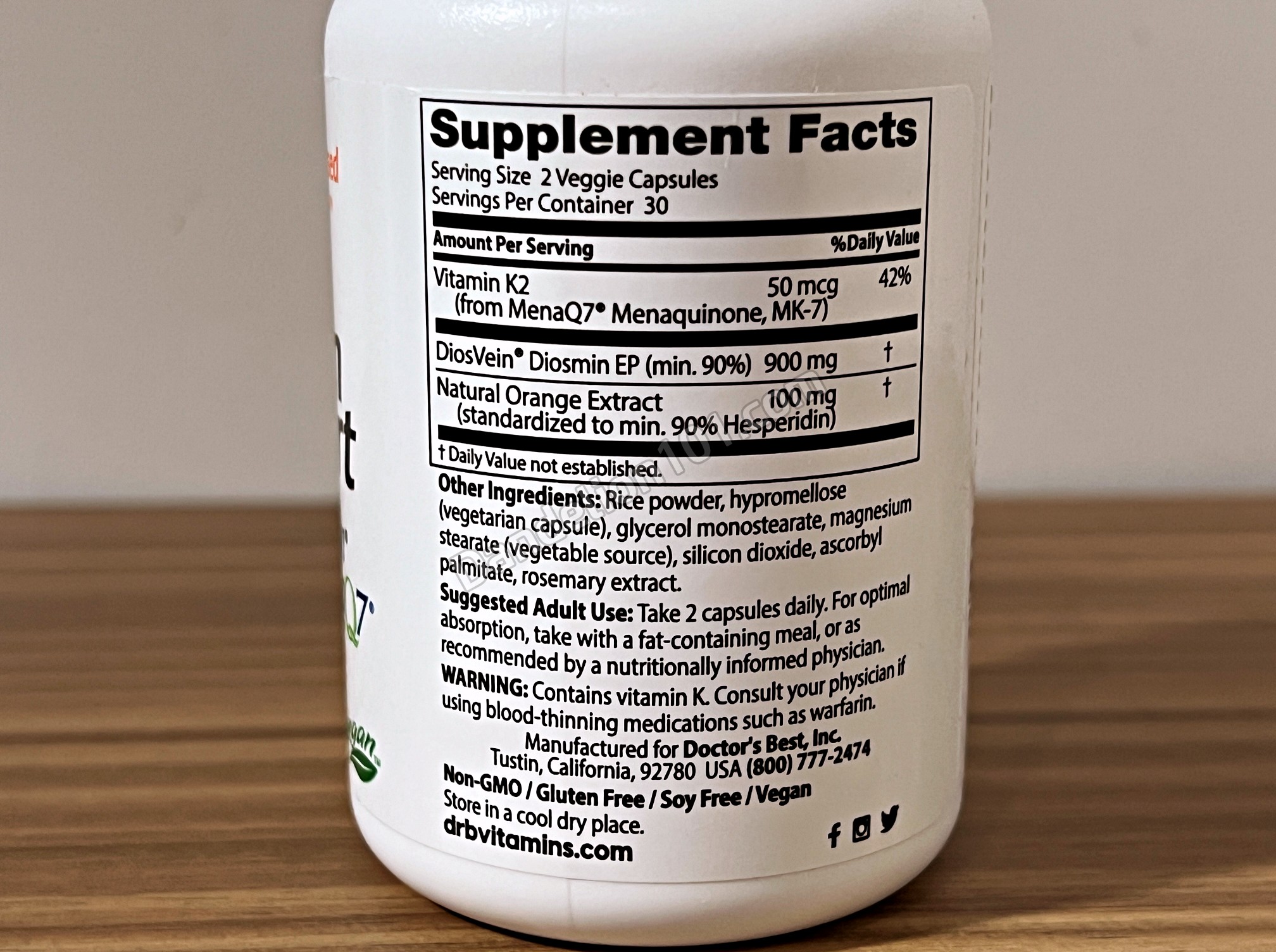 닥터스베스트 베인 서포트 Doctor's BEST Vein Support 영양성분 및 섭취량 그리고 주의 사항