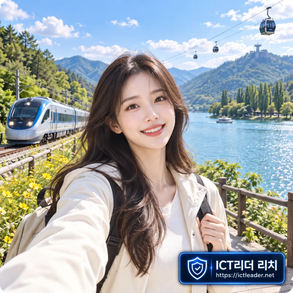 ITX청춘열차와 춘천 호수, 산악 케이블카를 배경으로 여행하는 20대 여성의 춘천 당일치기 대표 이미지