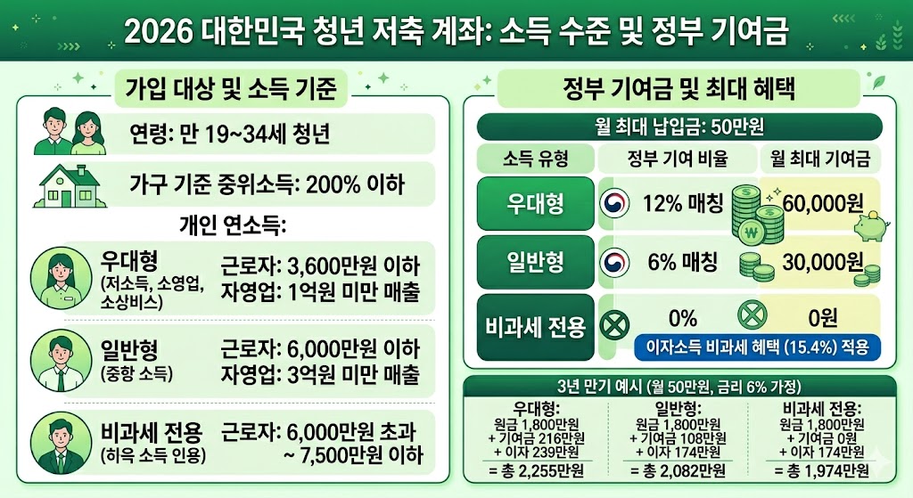 소득 구간별 정부 기여금 금액 인포그래픽. 표 하단 배치.