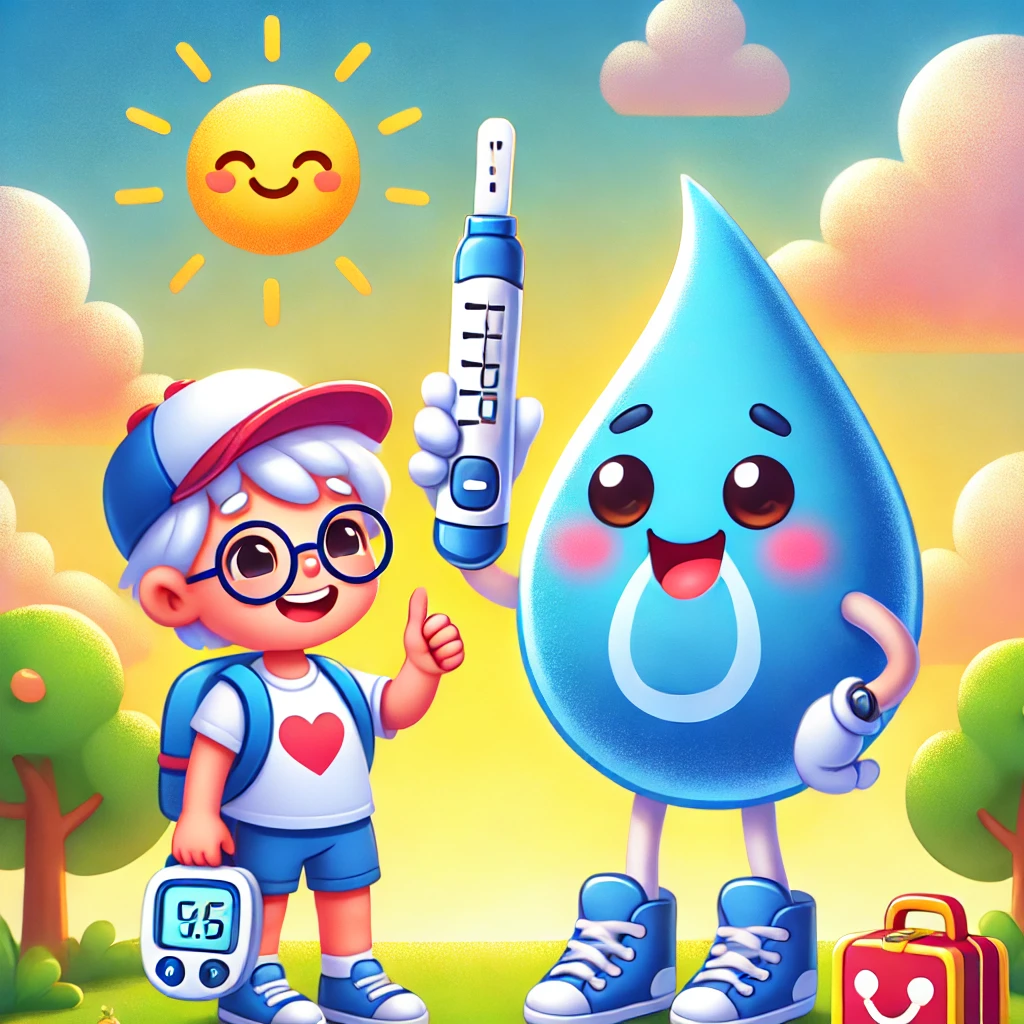 남자아이가 당뇨 측정기를 들고 있는 일러스트