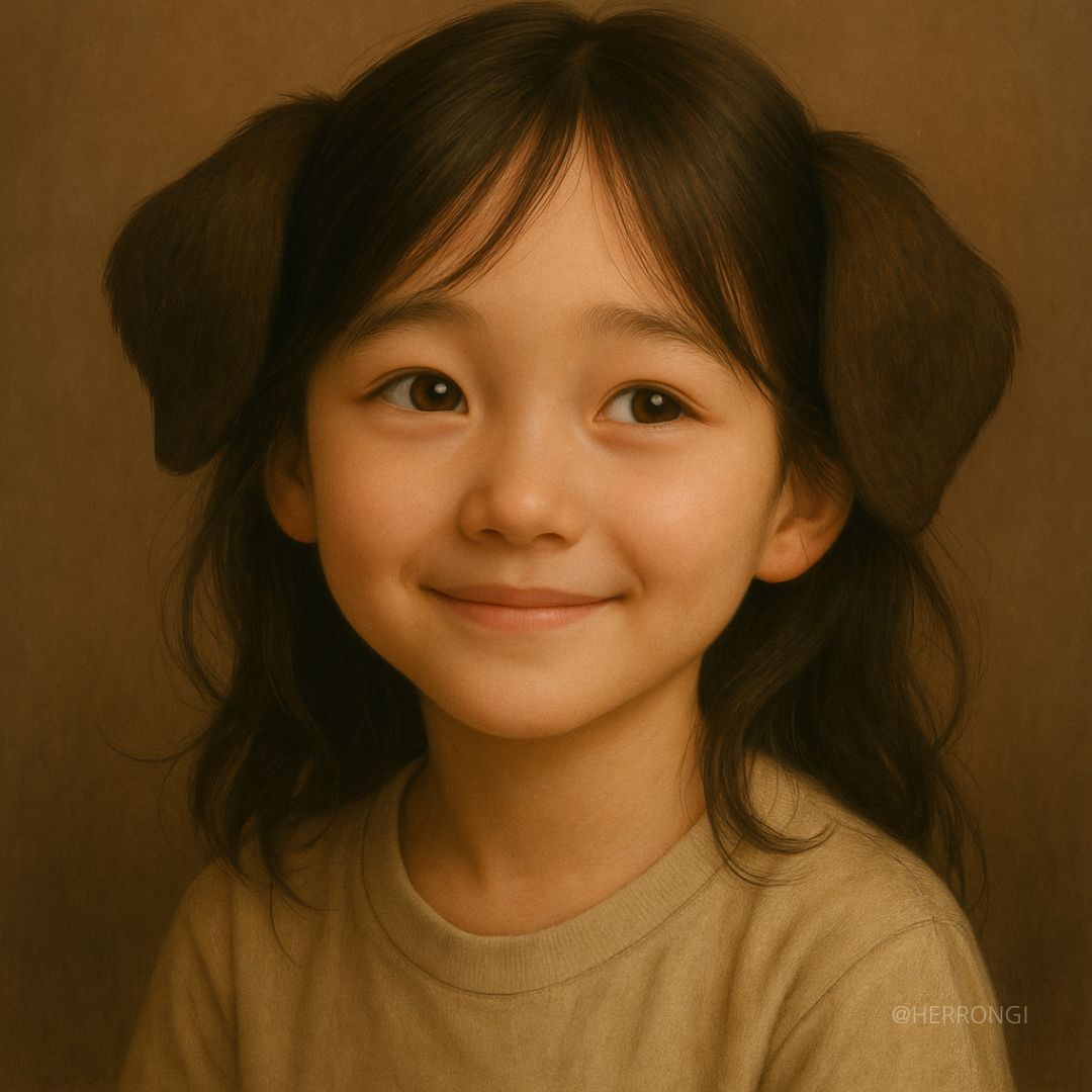 설레는 눈빛을 가진 어린 소녀의 표정