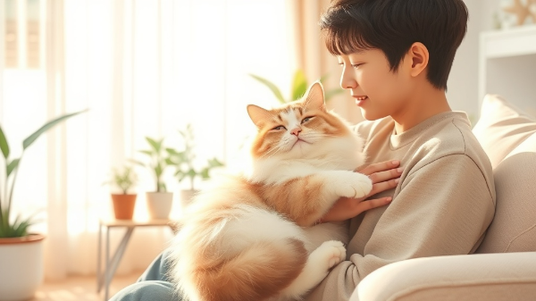 집사와 고양이가 서로 교감하며 따뜻하게 쉬고 있는 모습 AI 생성 이미지 (by. wrtn)