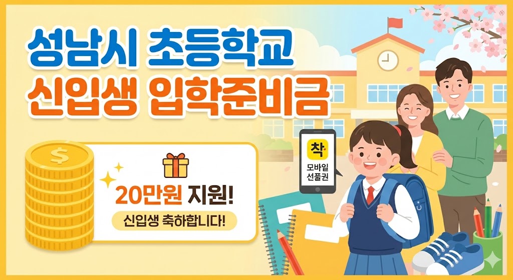 성남시 2026년 초등학교 신입생 입학준비금 20만 원 지원 안내 이미지
