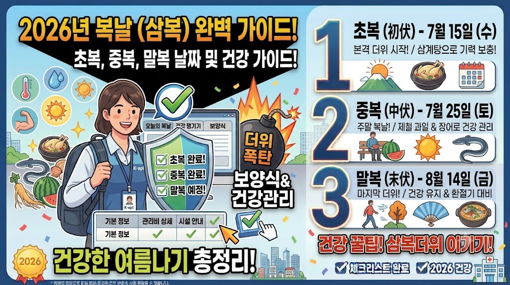 2026년 복날 초복, 중복, 말복 날짜 안내 인포그래픽