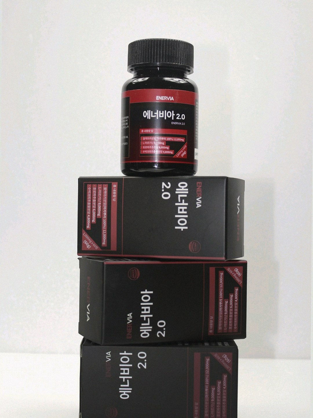 enervia 2.0 bottle on wooden table with running shoes background