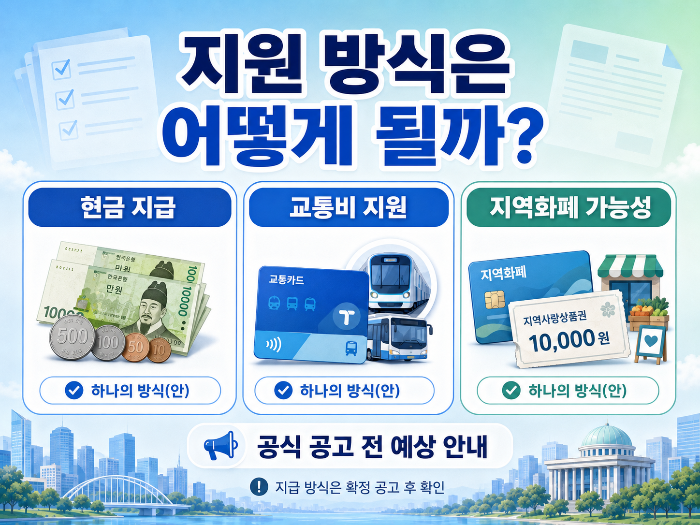 전남광주통합특별시 민생지원금 현금 교통비 지역화폐 지급방식 예상 안내 인포그래픽