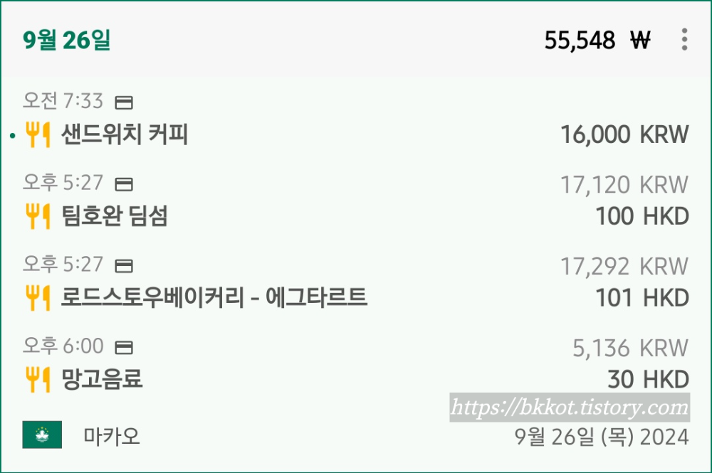 마카오 홍콩여행 현금 예산