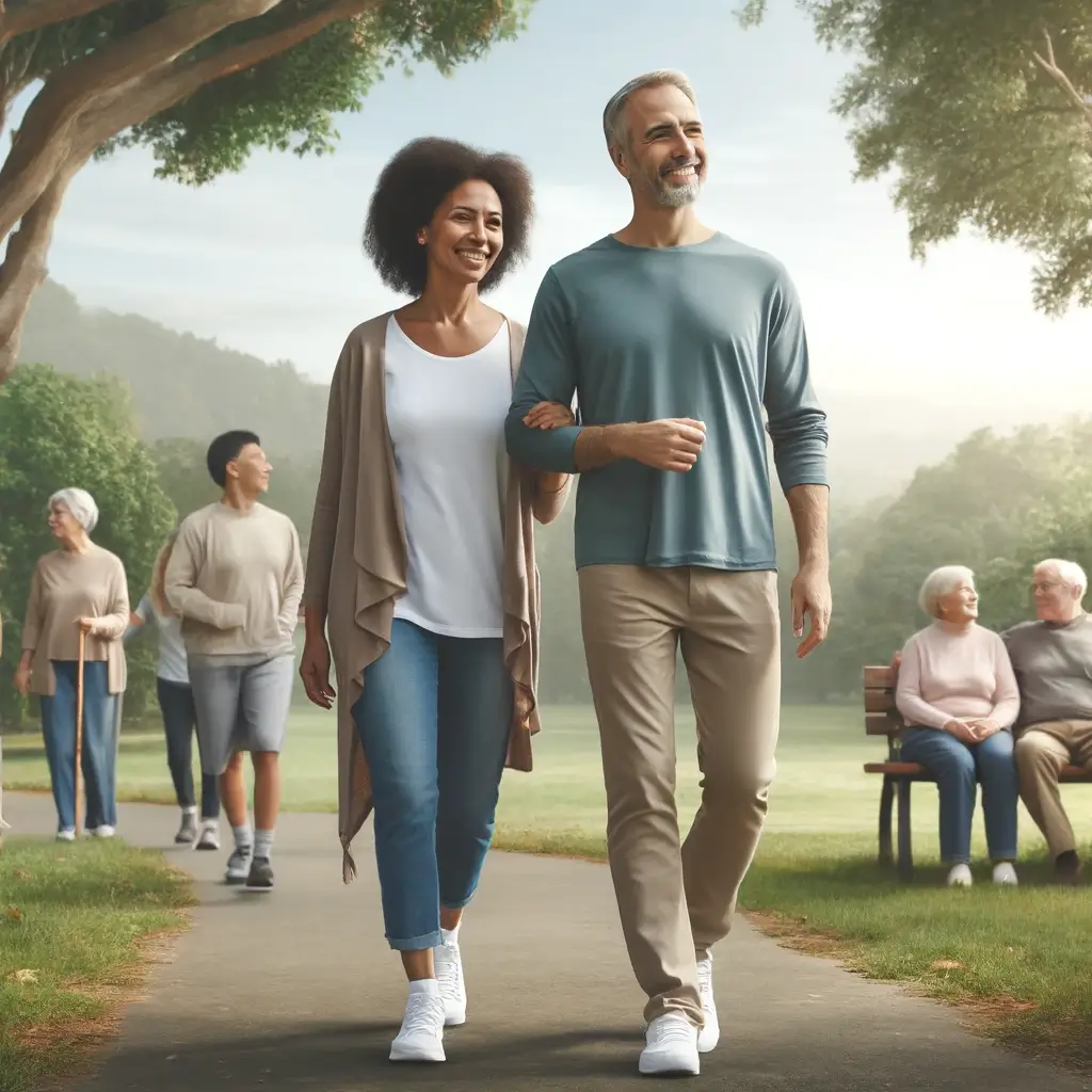 공원에서 다양한 활동에 참여하는 다양한 노인 그룹