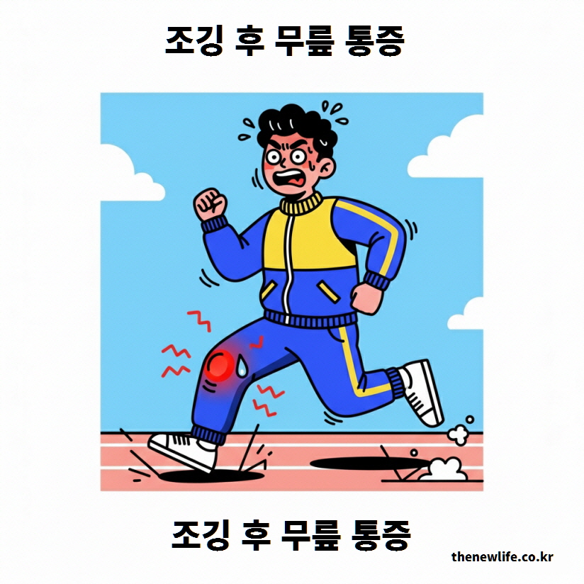 조깅 후 무릎 통증으로 달리다 무릎을 잡고 있는 남성 일러스트