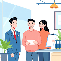 구직서류를 확인 중인 퇴직자 남녀 모습