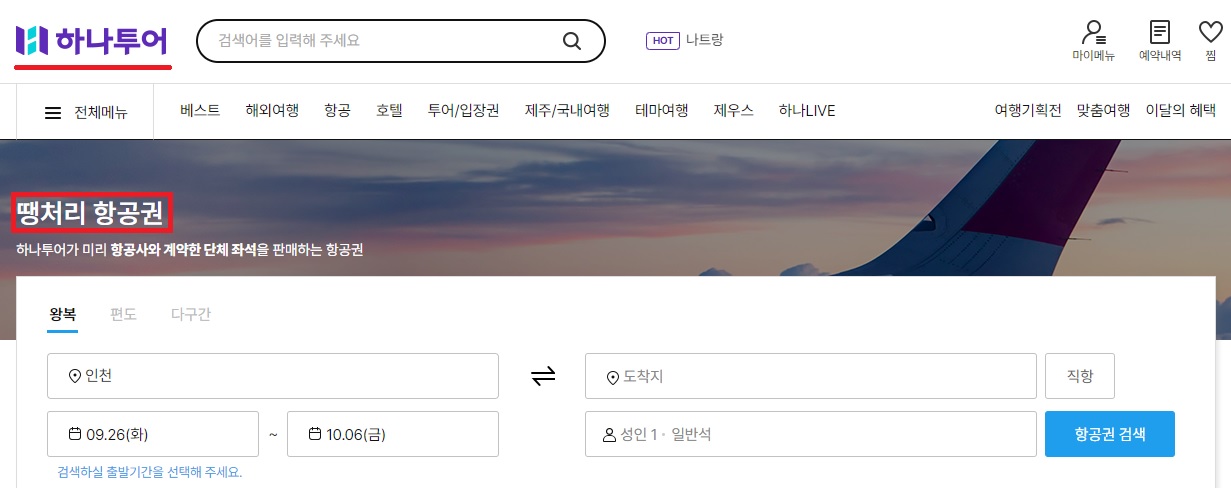 하나투어 땡처리 항공권