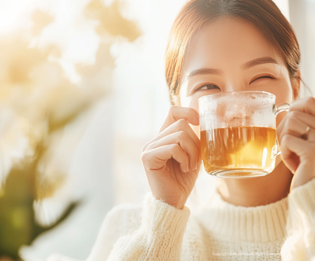 국화차를 마시는 여성