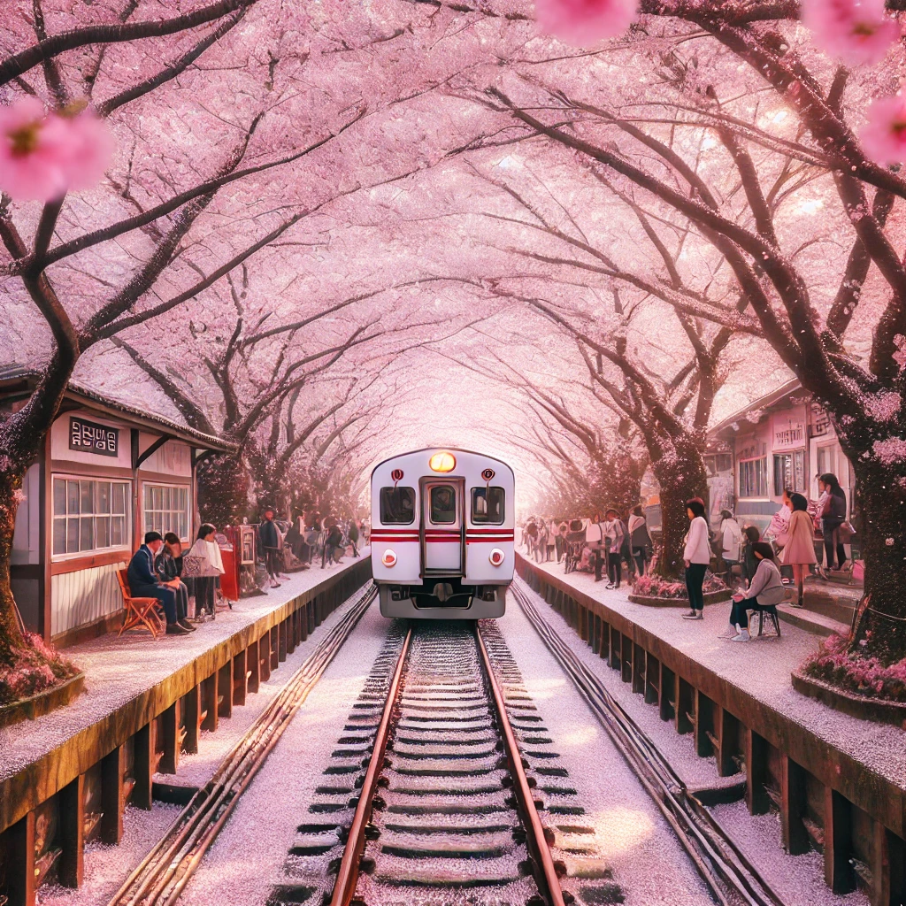 경화역 벚꽃길의 환상적인 풍경을 담은 이미지 사진