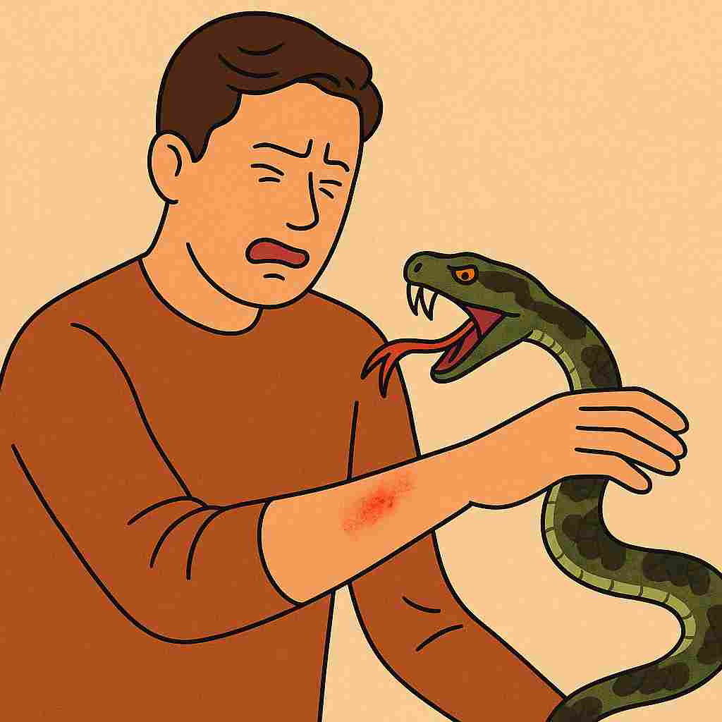 뱀에게 물린 남성