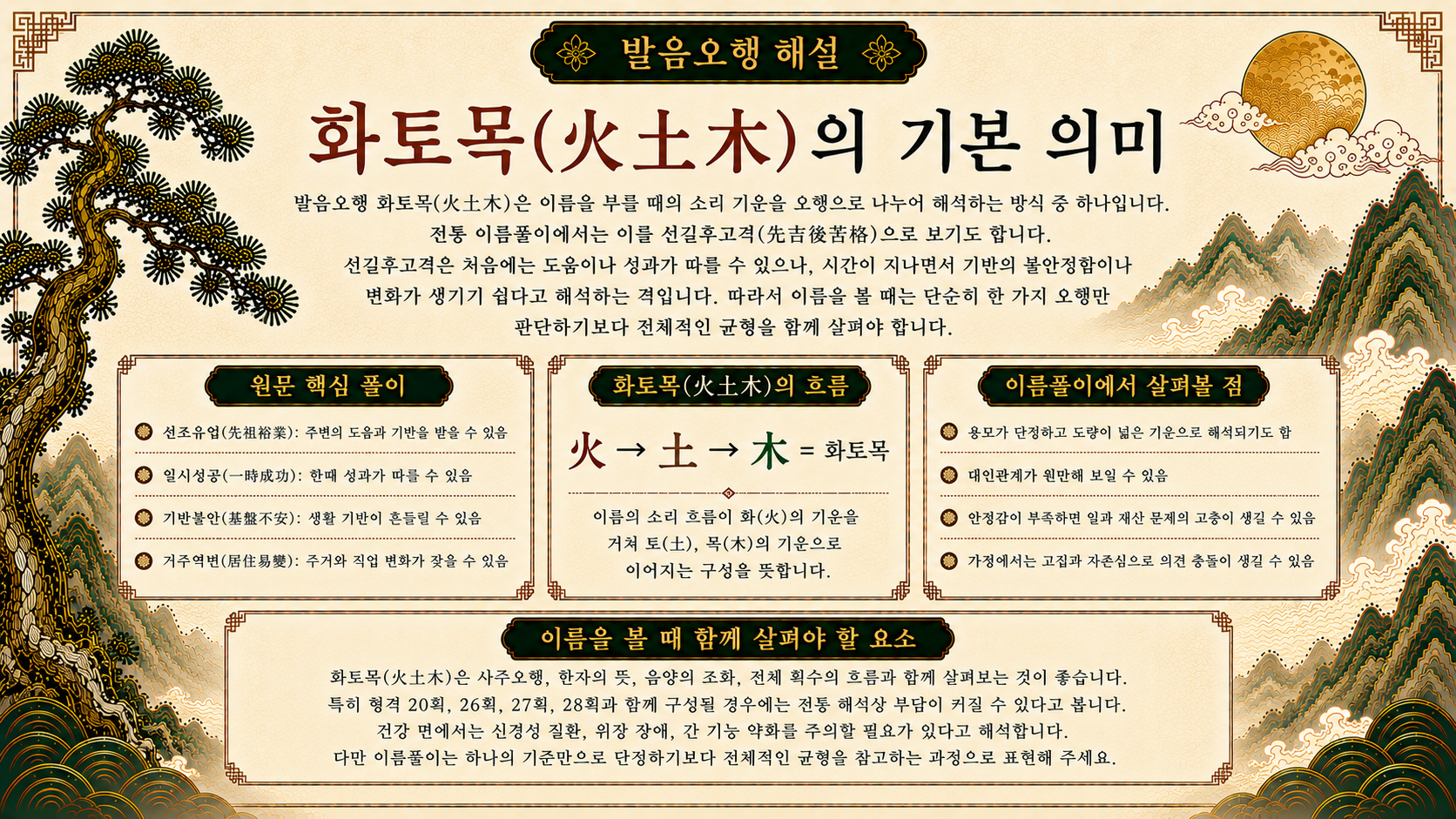 거제작명소 화토목 발음오행 기본 의미와 선길후고격 해설