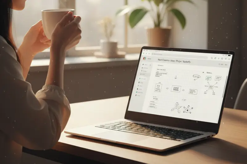 포토샵 AI 시대에 작업 시간을 절약하고 여유롭게 다음 기획을 준비하는 손과 노트북