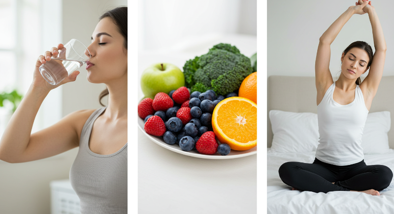 충분한 수분 섭취: 하루 8잔 이상의 물