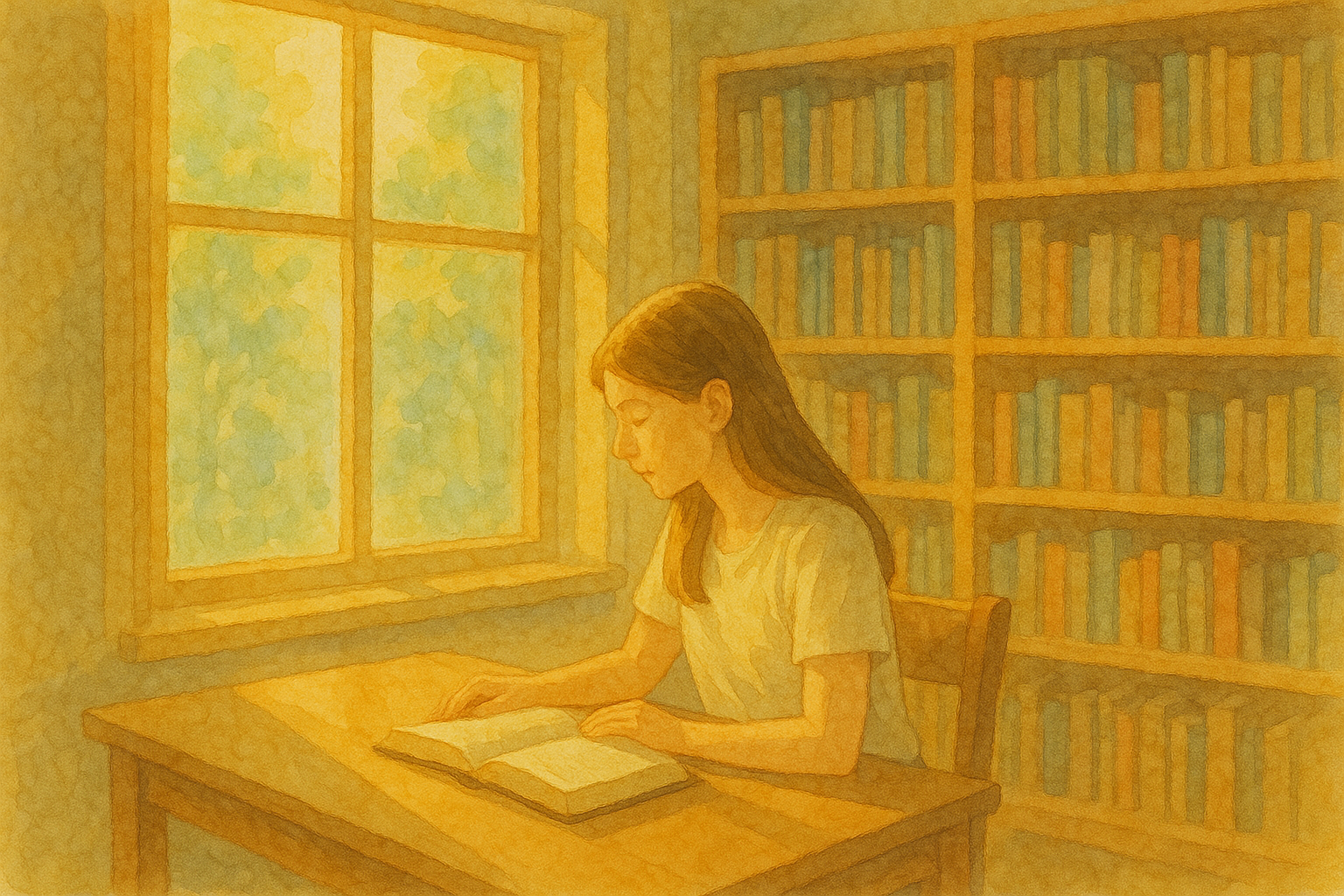 햇살 가득한 조용한 도서관