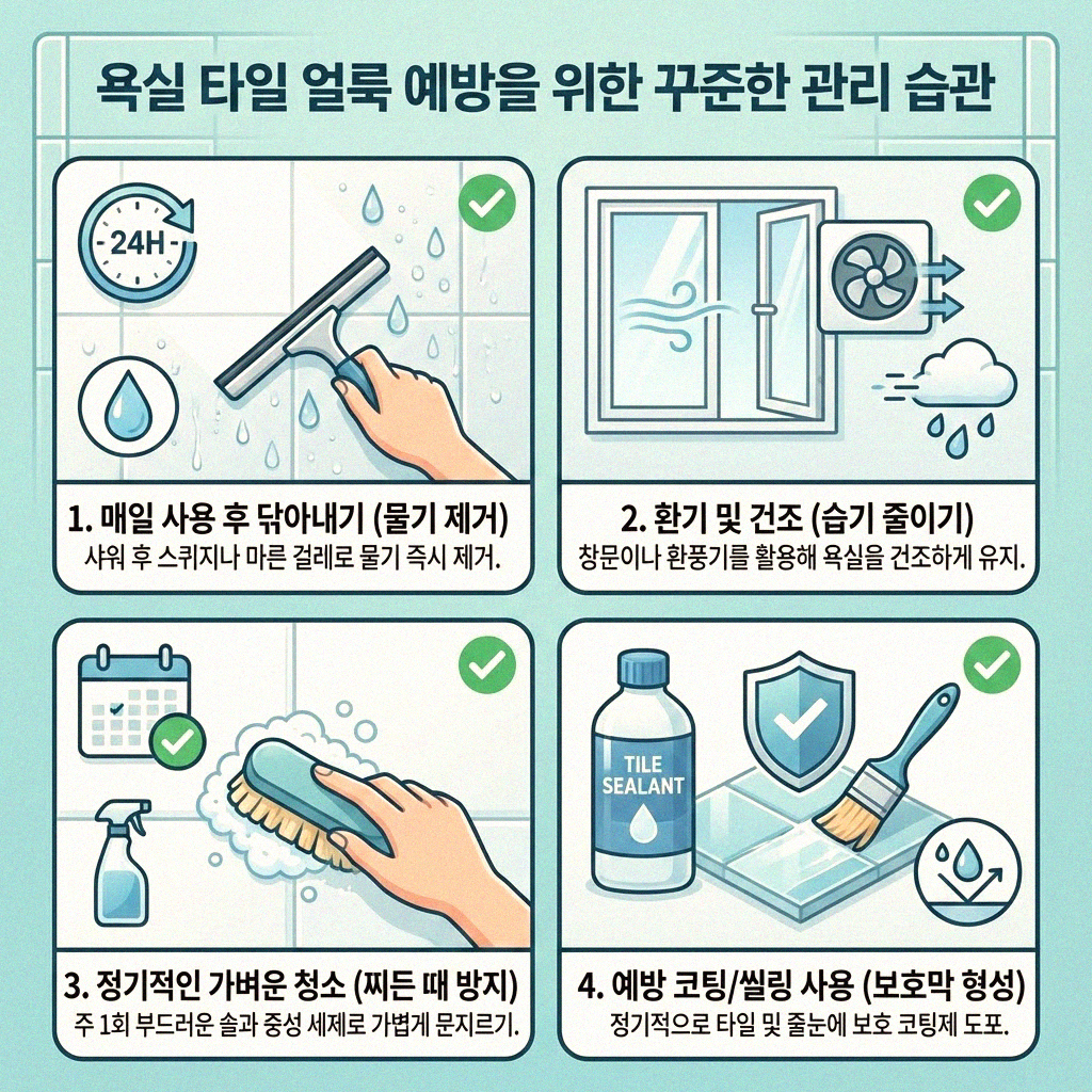 욕실 타일 얼룩, 깨끗하게 없애는 비법 공개
