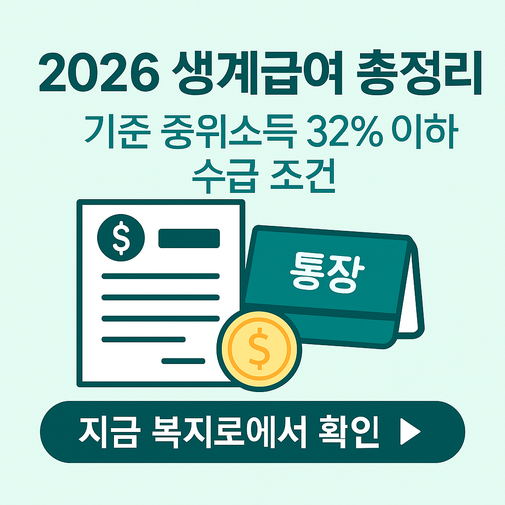 생계급여란? 2026년 기준중위소득 32% 수급조건&middot;신청방법 총정리