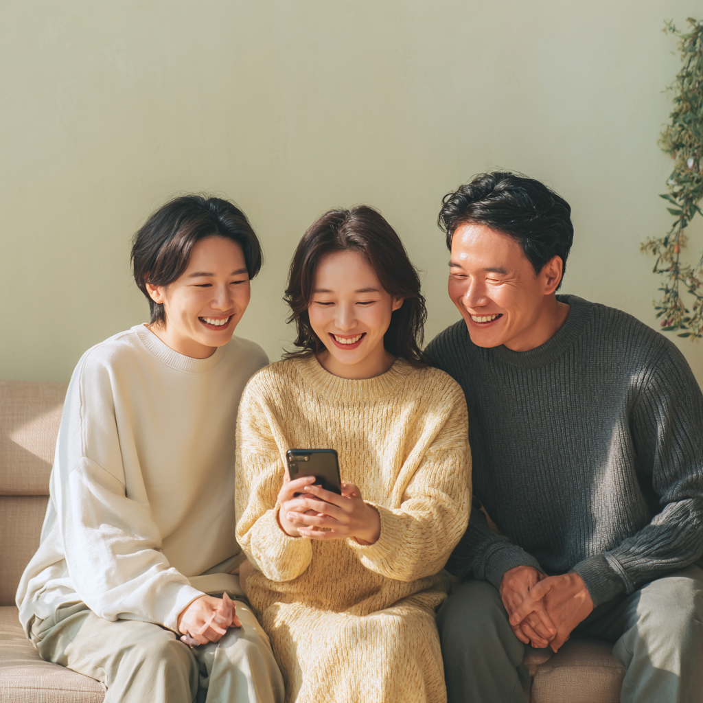 가족끼리 앉아 있는 모습