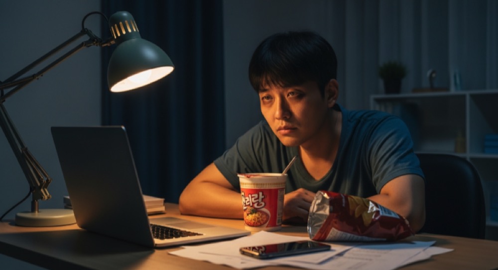 불규칙한 식사와 야식으로 위염이 발생하는 생활습관