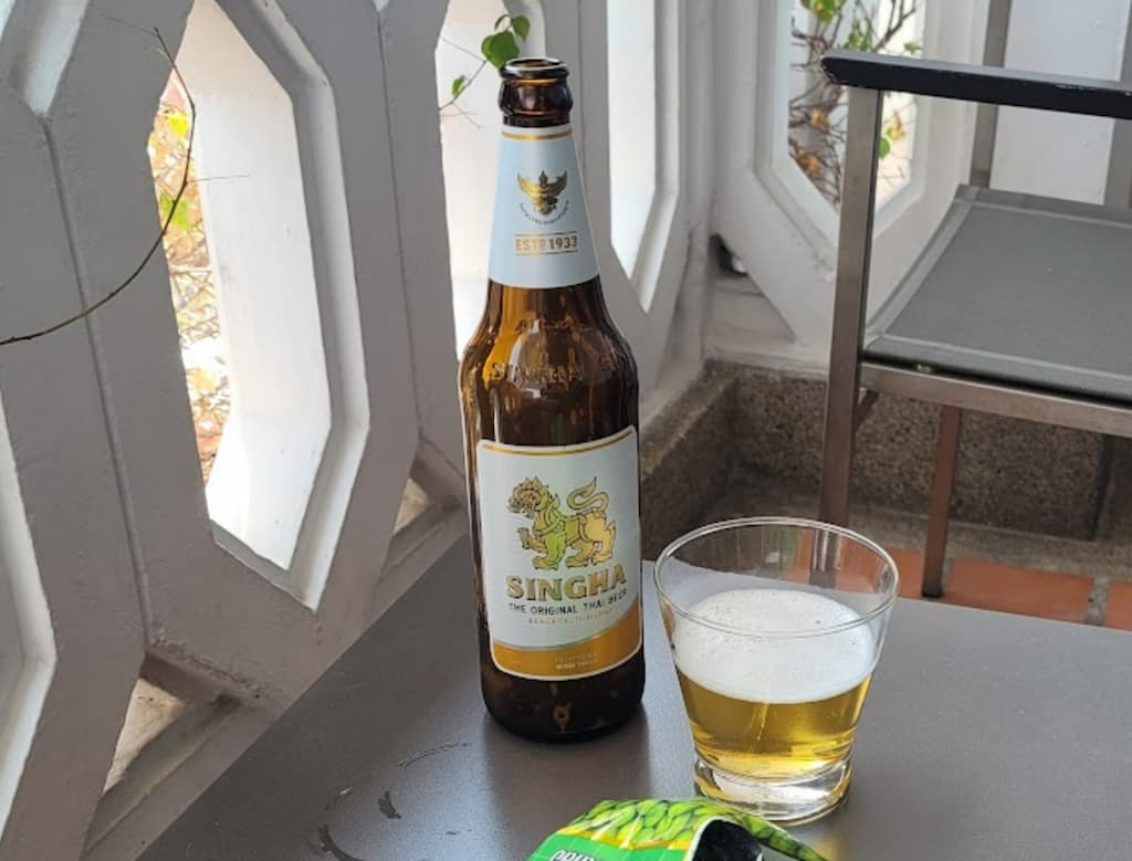 맥주와 안주가 놓인 술자리 분위기 이미지