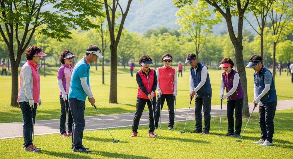 파크골프 모여서 하는 사진