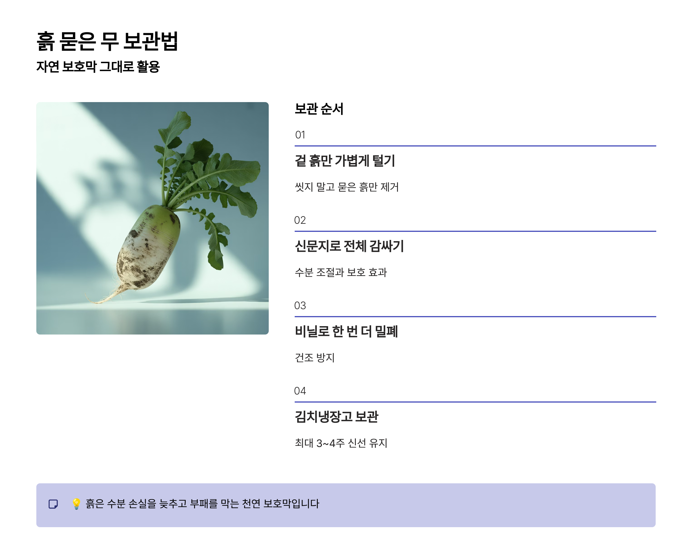 흙 묻은 무 보관 방법