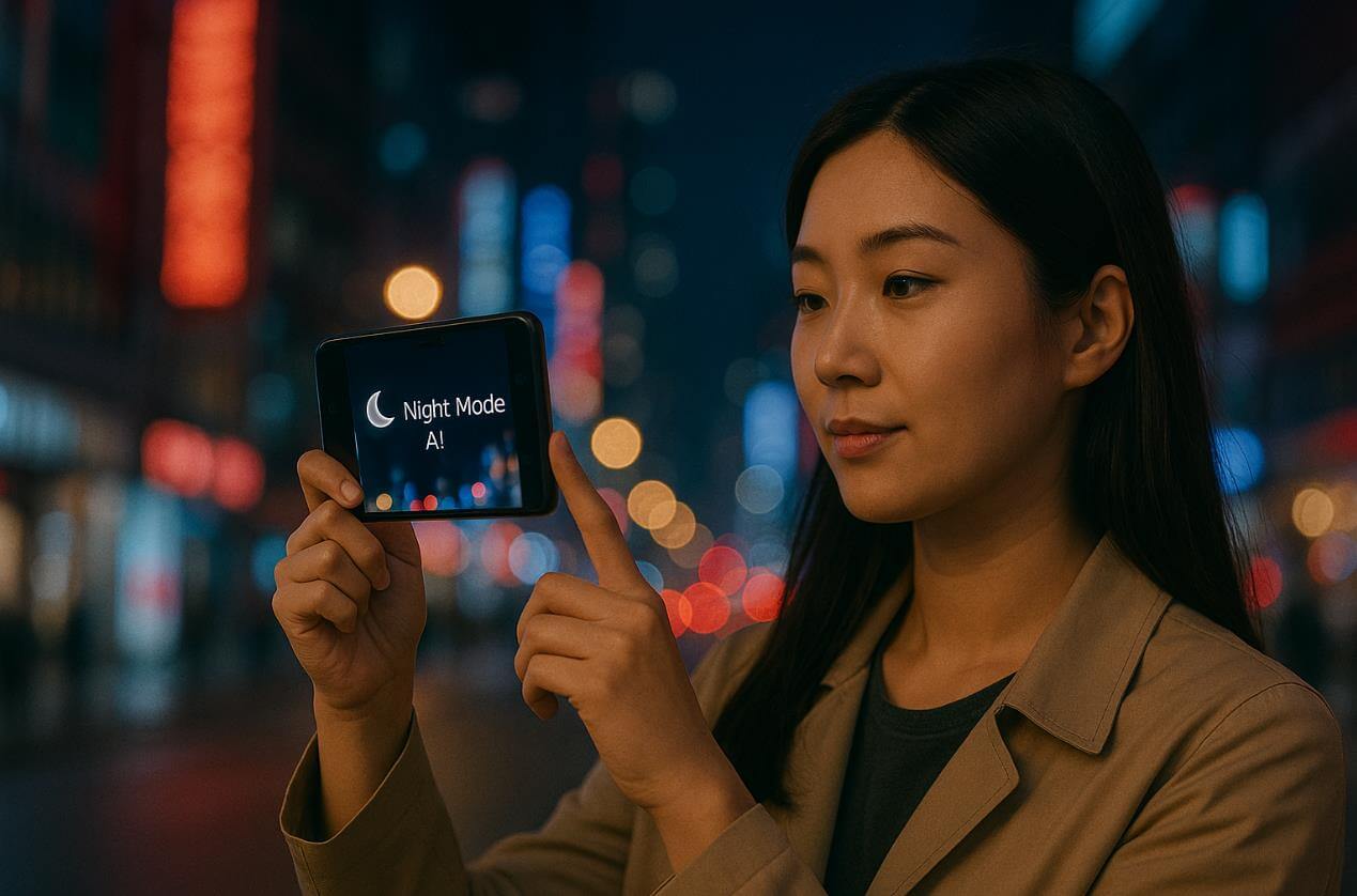 AI 나이트모드로 야경을 촬영하는 장면