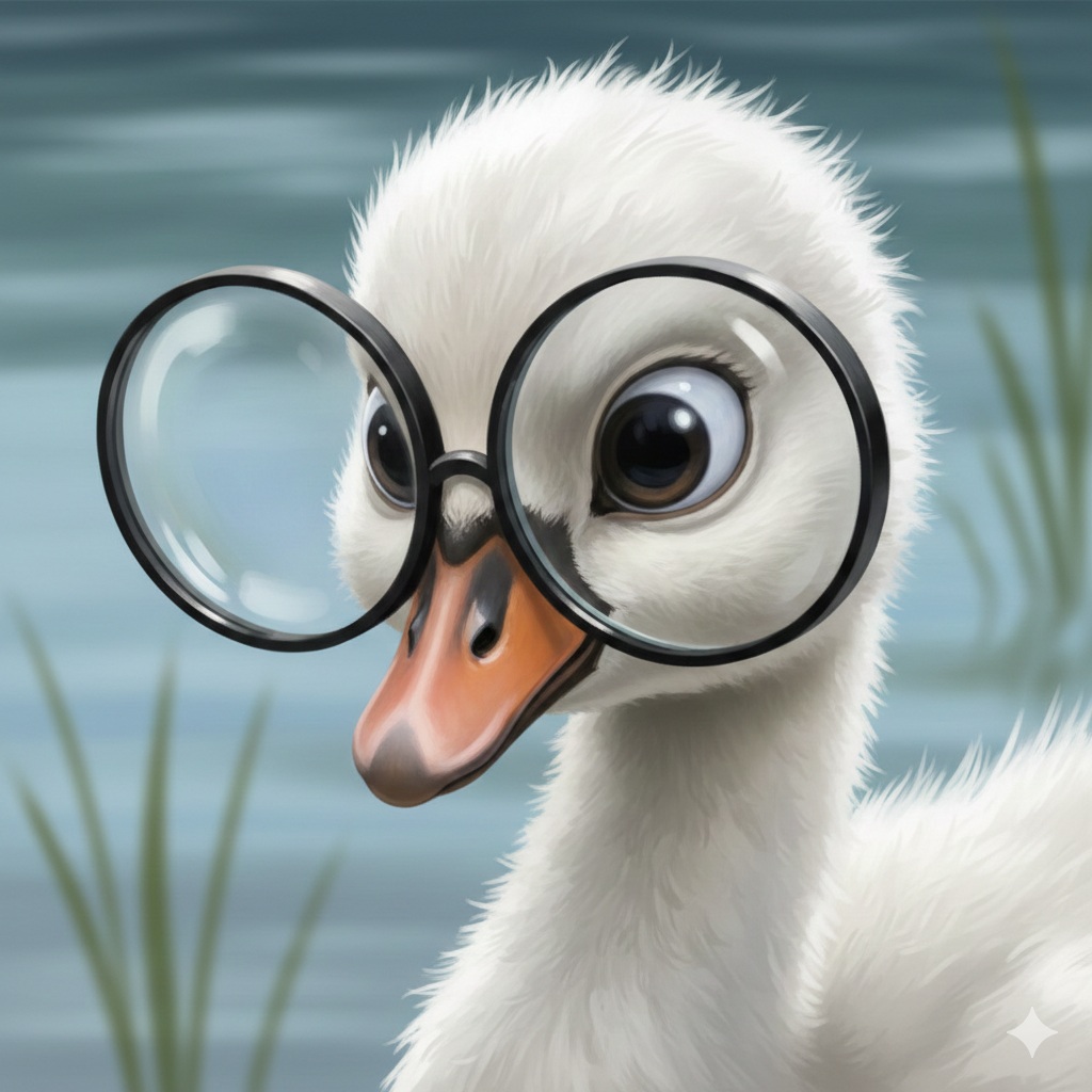 돋보기 안경을 써서 눈알이 강조된 백조