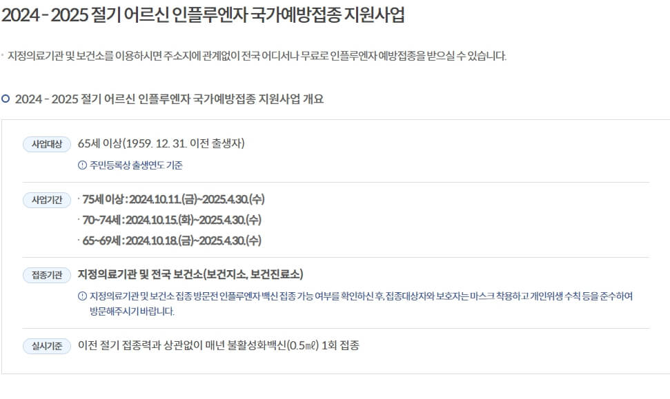 독감 무료 예방 접종