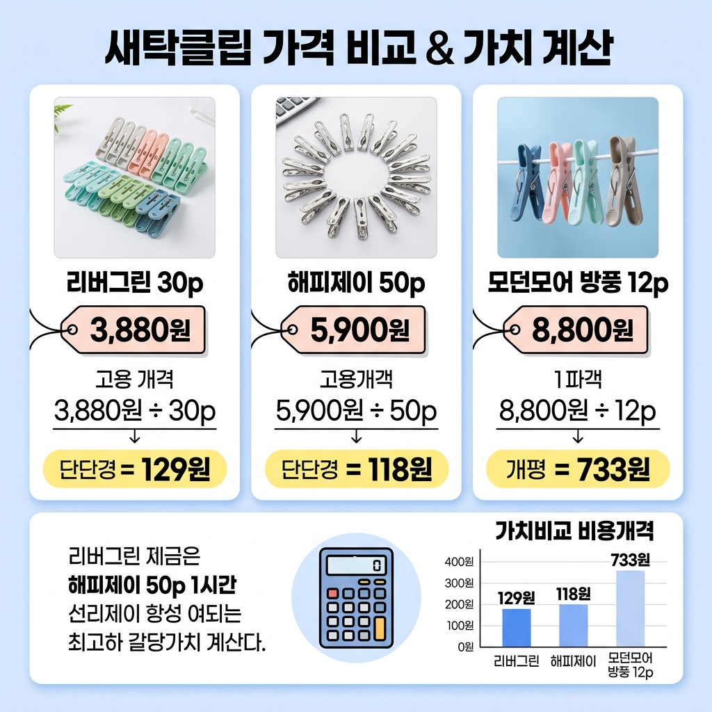 빨래집게 고르는법 3종 비교 리버그린 해피제이 모던모어