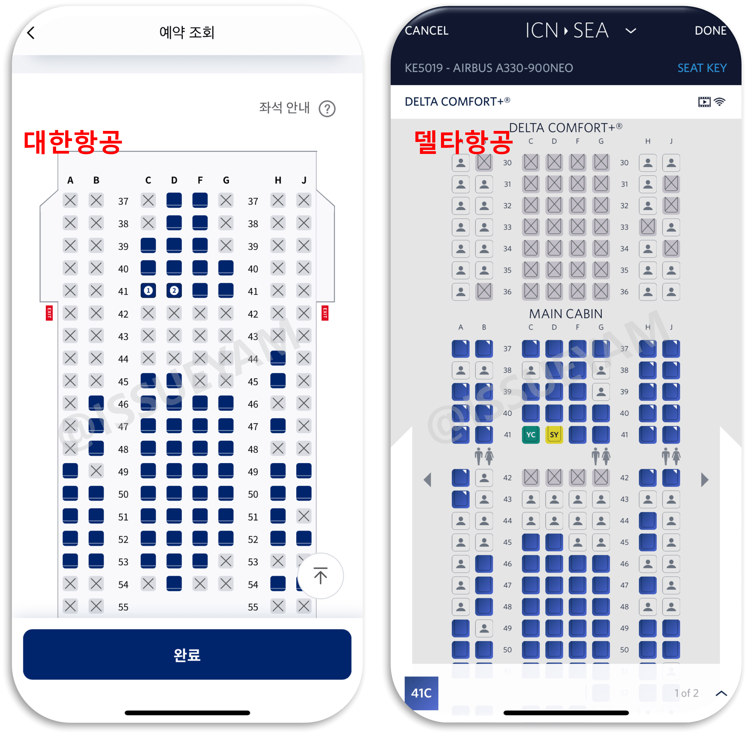 대한항공 델타항공 공동운항 항공편인 경우