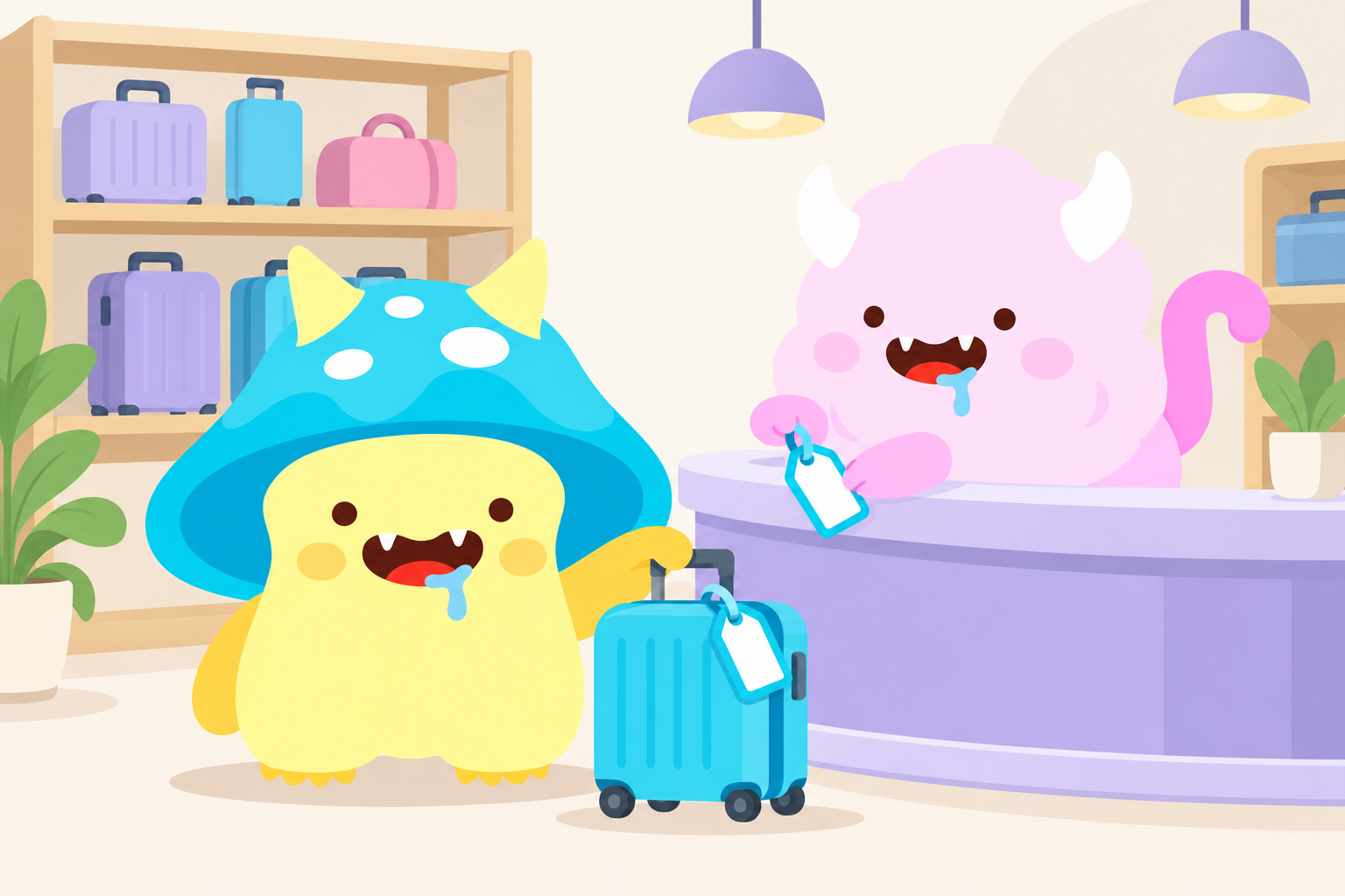 Bode leaves a suitcase at the hotel reception and receives a luggage claim tag from ShuShu.