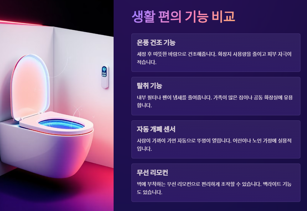 비데 생활 편의 기능 비교