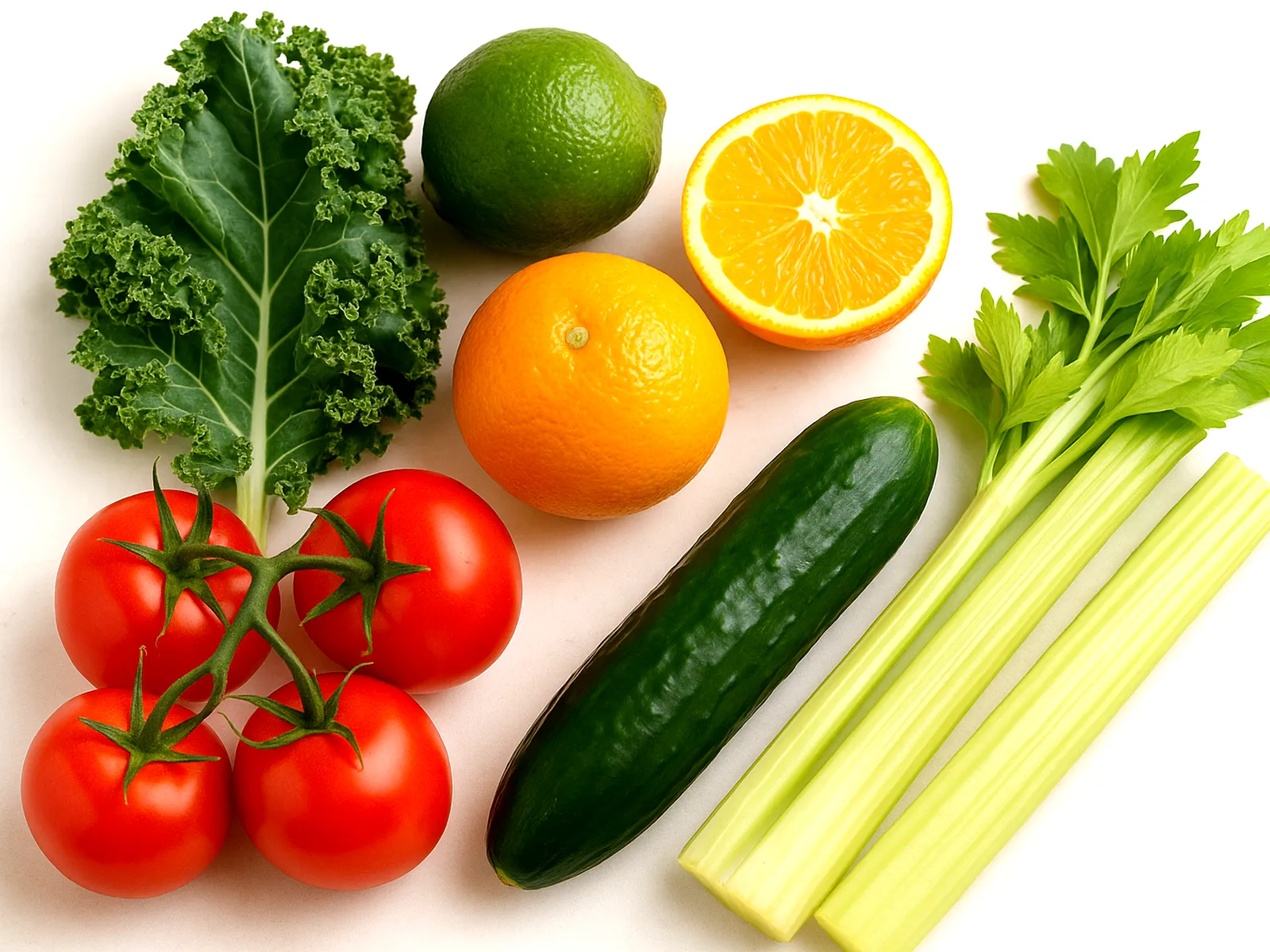 오이, 사과, 브로콜리, 바나나, 포도, 셀러리, 배 등 과일과 채소 모음