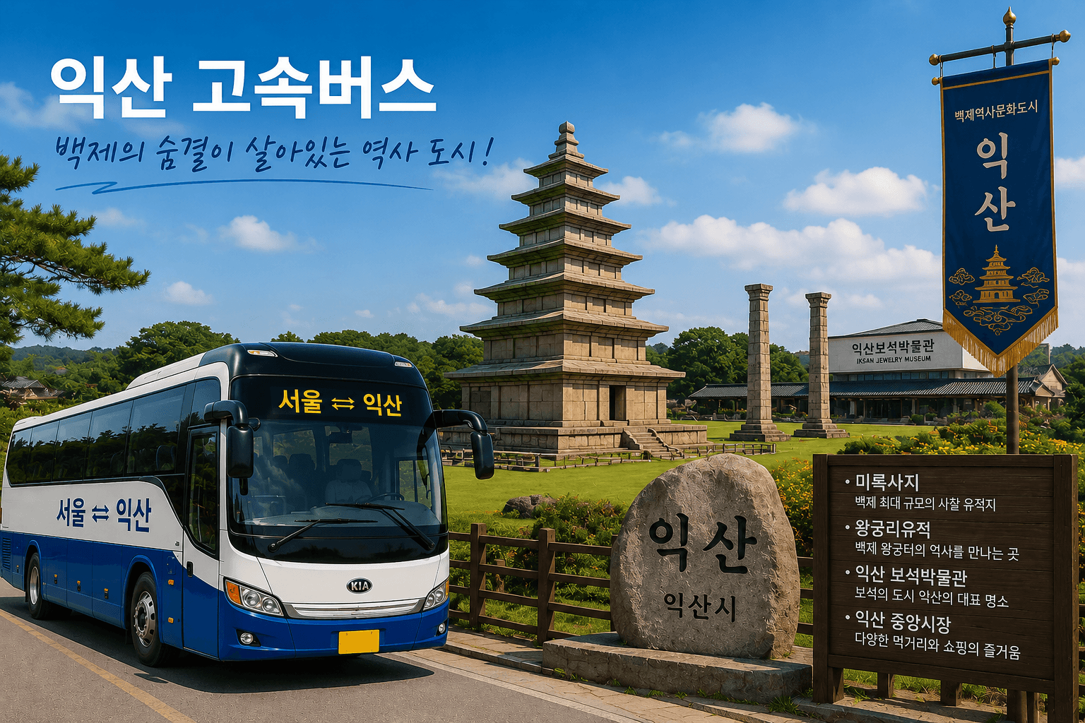 서울과 익산을 오가는 멋진버스와 익산의 관광지